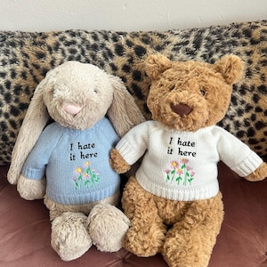 Embroidered teddy sweater for swiftie folklore jellycat jellycat clothes TTPD i hate it here sweater