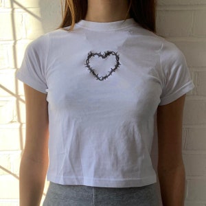 barbed wire heart T shirt y2k Style Baby tee Crop top Gift for Her