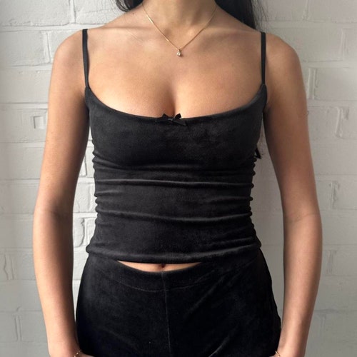 Handmade Velour Cami Top with Satin Bow - Y2K Loungewear