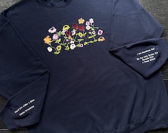 Navy Coquette flowers sweatshirt flower crewneck sweatshirt sweater Off the shoulder crewneck Cottagecore sweater surprise song