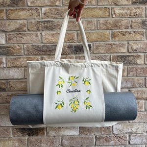 Personalized Organic Cotton Yoga Bag: Embroidered Gym Pilates Tote