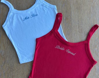 Embroidered Bridal Cami Top – Custom Mrs, Bachelorette Party Tank