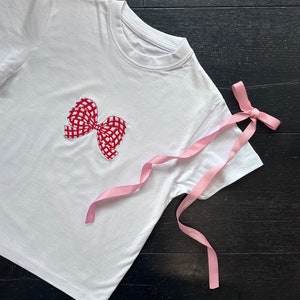 Bow baby tee Gingham bow tshirt  Ribbon Coquette Style Cottage Core Tshirt y2k Style Baby Tee