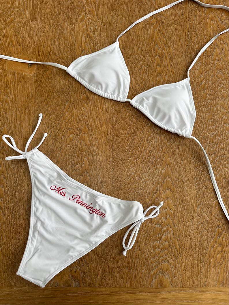 Custom Bikini Personalised embroidered swim suit for Bachelorette and Honeymoon Bride bikini image 6