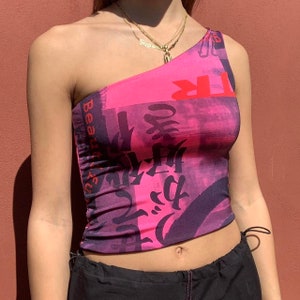 One shoulder Asymmetric top Pink