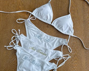 Custom Bikini Personalised embroidered swim suit for Bachelorette and Honeymoon Bride bikini