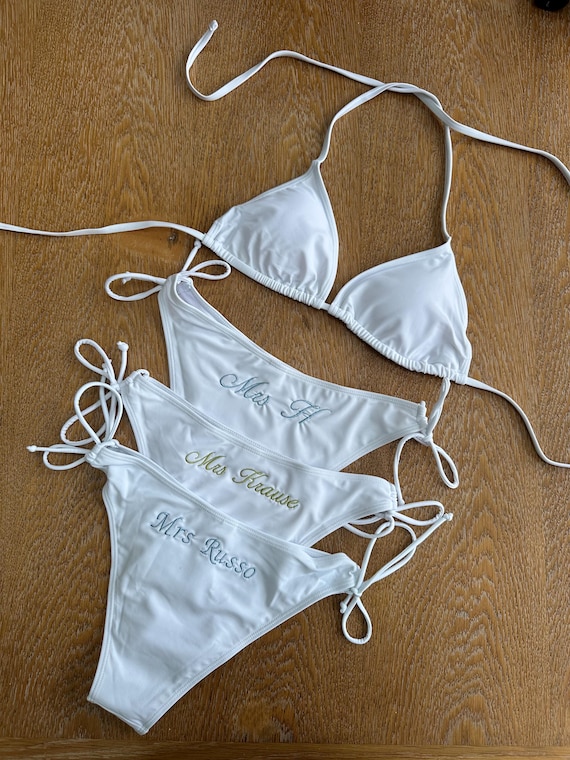 Custom Bikini Personalised embroidered swim suit for Bachelorette and Honeymoon Bride bikini