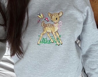 Deer off the shoulder Sweatshirt Coquette  Gift
