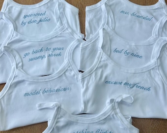 Custom text tank top Personalised tank top Embroidered tank top custom tank for bachelorette party Personalized vest top with custom text