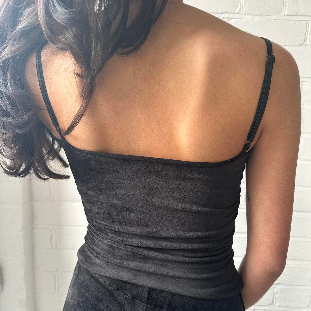 Velour Velvet Camisole Top Vest With Satin Bow Womens