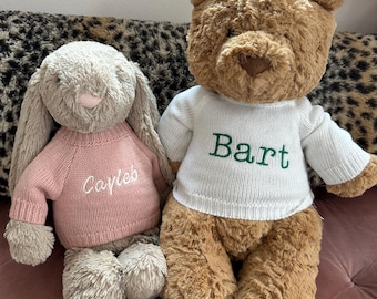 Suéter de peluche bordado personalizado para juguetes Jellycat (Mediano/Grande)