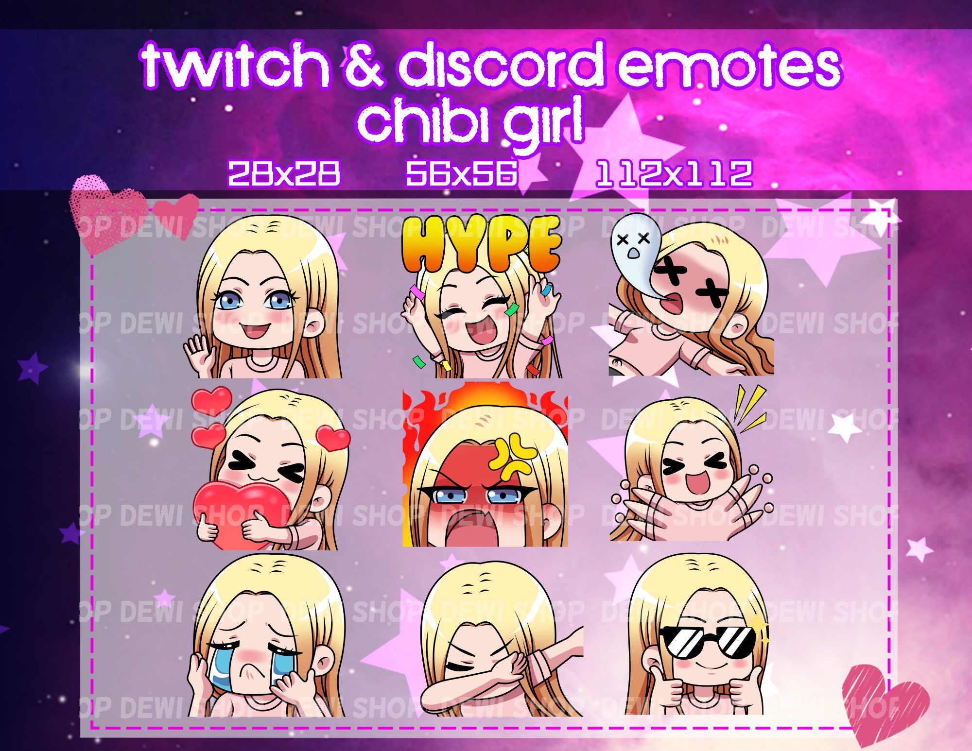 Emotes Chibi Girl Blue Eyes Blonde Hair Cute Emotes Twitch | Etsy