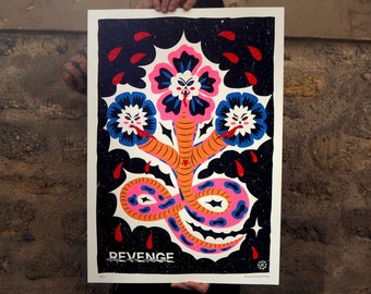 Screen print 45x64cm - Screen print poster - Flowers and snakes poster