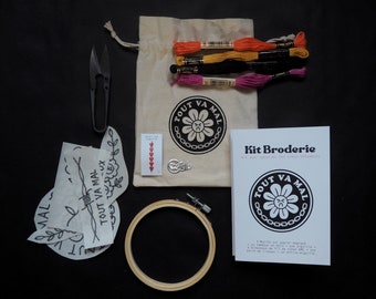 Kit d'upcycling - Kit de broderie "Tout va mal" - Kit de démarrage de broderie - Motifs exclusifs "Tout va mal"