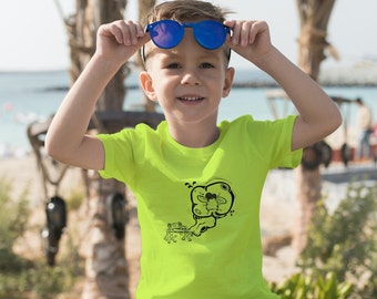 Frosch und Fliege Kindershirt, Kinder Natur T-Shirt, Tier Shirt, Baumwollshirt, Geschenk