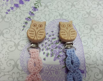 Crochet baby pacifier holder, personalized crochet pacifier clip, baby shower gift, gift for newborn, owl, owl