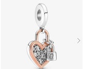 PANDORA pendant charms double padlock heart sterling silver 925
