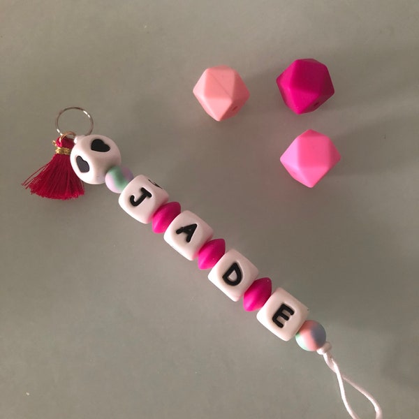 Small personalized silicone bead keyring