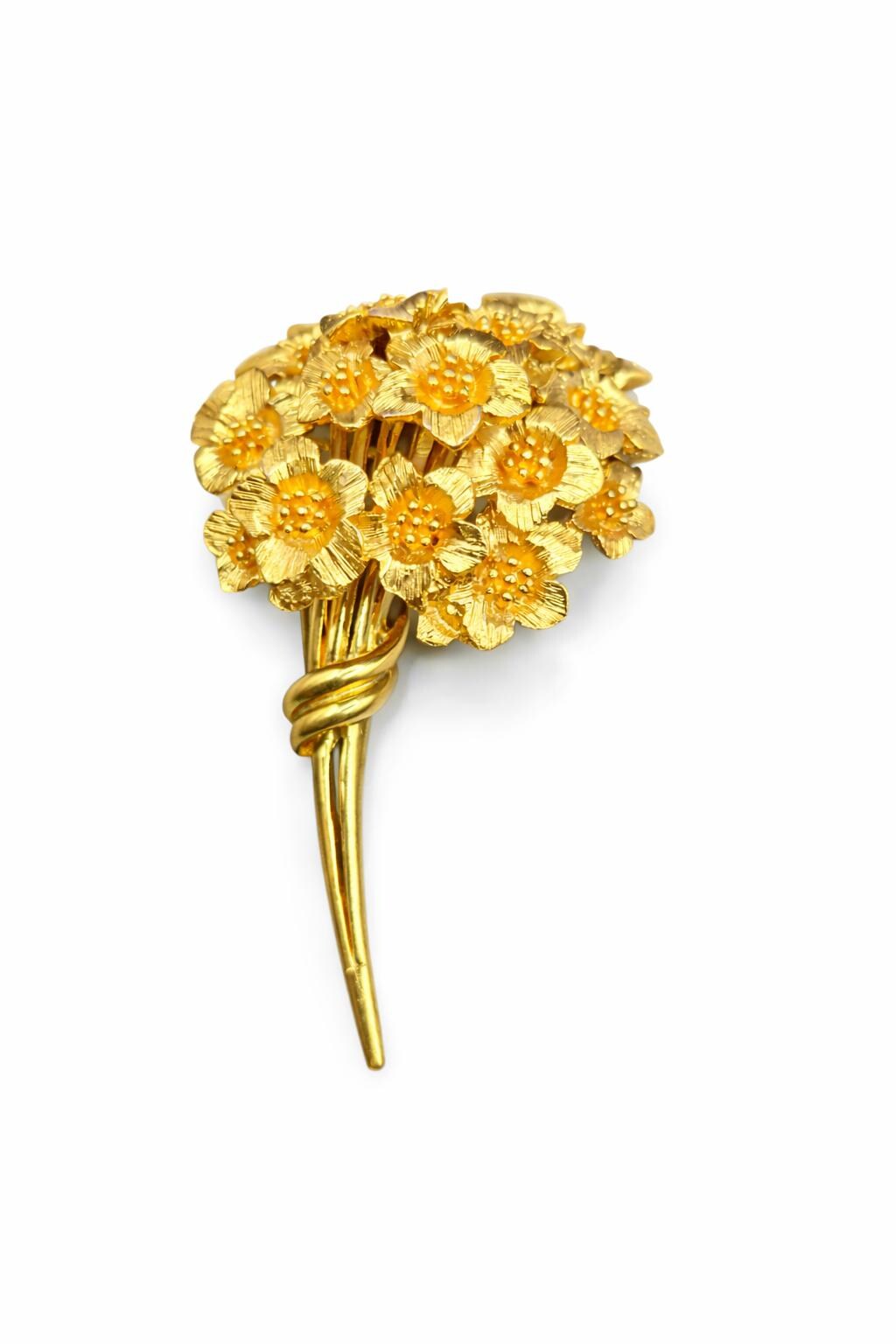 Grande Broche Vintage Marcel Boucher - Métal Doré Et Argenté Avec Strass En Verre, Bijou Ancien 3D