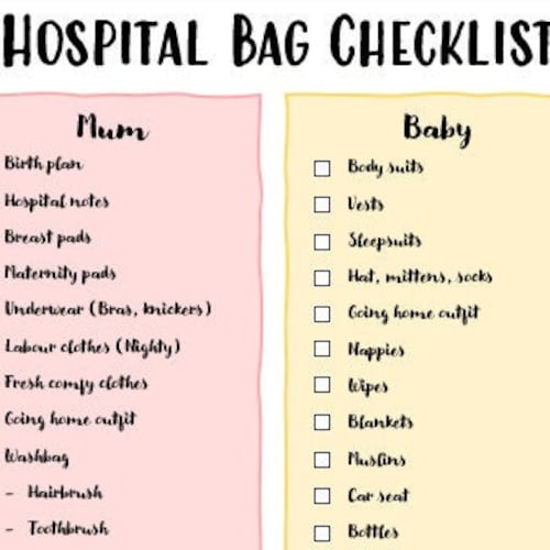 Maternity Hospital Bag Checklist printable Word Document Etsy