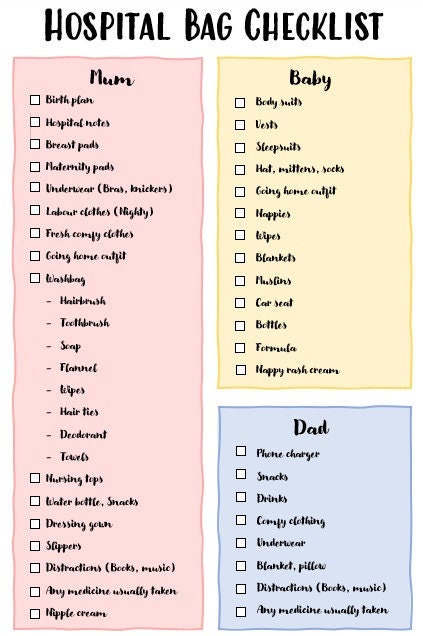 Printable Maternity Hospital Bag Checklist - Wit & Wander