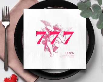 777 Angel Number Napkins, Lucky Cherub Party Decor