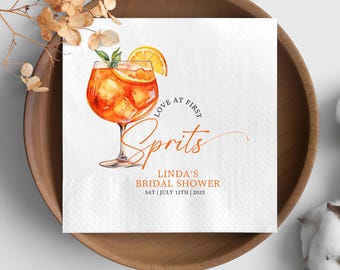 Personalized Love at First Spritz Napkins, Custom Bridal Shower Napkins, Cocktail Napkins, Event Party Napkins, Bridal Party Guest Towels