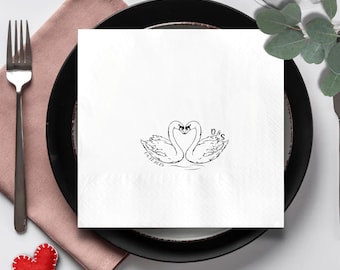 Personalized Wedding Napkins, Custom Swan Design Napkins, Romantic Wedding Guest Towels, Elegant Swan Beverage Cocktail Napkins