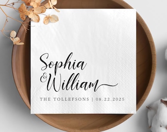 Personalized Wedding Napkins, Custom Couple Napkins, Wedding Party Guest Towels, Bride and Groom Napkins, Elegant Beverage Cocktail Napkins