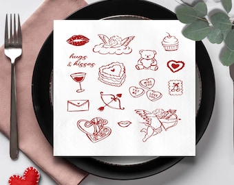 Valentine's Day Napkins, Love Icons, Anniversary, Bridal Shower