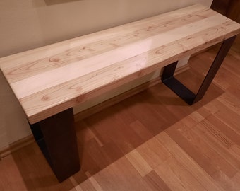 Wooden bench with steel industrial legs