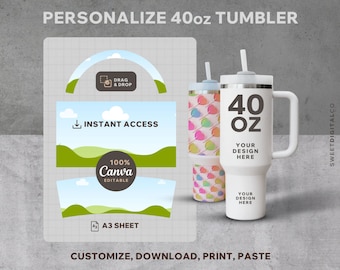40oz Tumbler Wrap Template: Custom Travel Tumbler, Canva Editable (A3)