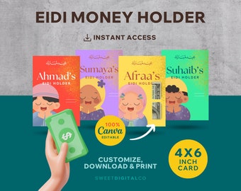 Utskrivbart Eid-pengarkortshållare: Anpassad barnpresent (Canva-mall)