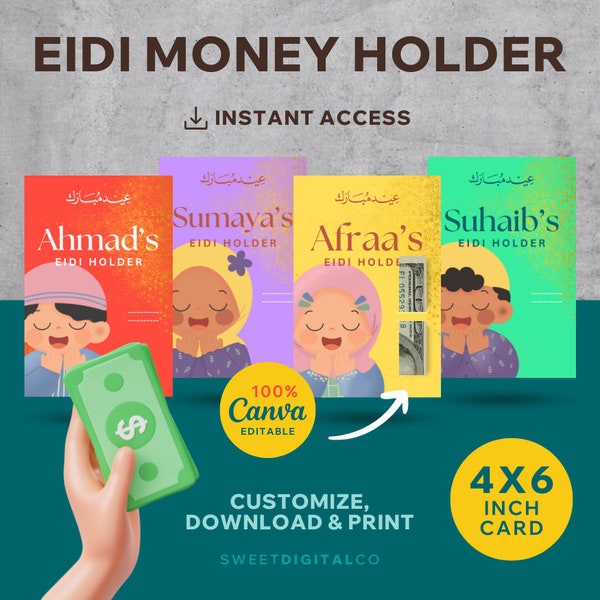 Eid money card, Eid mubarak money holder, Printable Eid card, canva 2024 eid card, Eid gift for Kids, Gift idea muslim, Eid money envelope