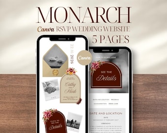 RSVP Website Template, Canva Wedding Website, RSVP Save The Date Website, Burgundy Website Theme, Wedding Planning Website, DIY Website