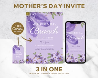 Mother's Day Brunch Invitation: Floral Design, Editable Template (Digital Download)