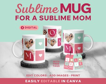 Custom Photo Mom Mug Sublimation Print - Canva Template (Digital Download)