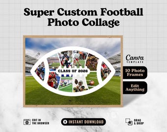 パーソナライズされたカレッジフットボール写真コラージュ、Canvaテンプレート（デジタルダウンロード）