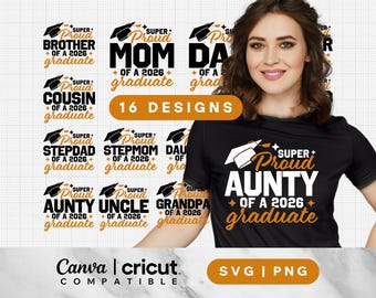 Proud Graduate 2026 SVG PNG Bundle: Family Designs