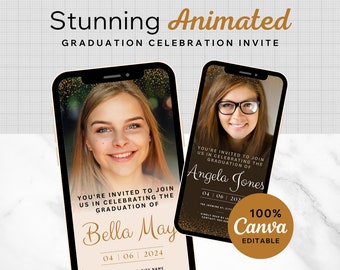 Digital Graduation Party Invitation: Editable Mobile Phone Invite (Canva)
