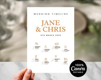 Personalized Wedding Timeline Card: Elegant 5x7 Printable (Digital Download)