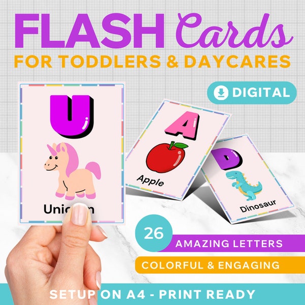 26 ABC Flash Cards, Educational A-Z Flash Cards, Alphabet Cards, Printable Activities For Preschool, Montessori Cards, Interactive ABC Cards