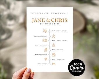 Personalized Wedding Timeline Card: Elegant 5x7 Printable (Digital Download)