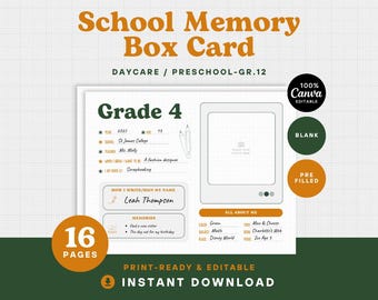 School Memory Box Folder Cover: Kids Interview Keepsake (Digital Download)