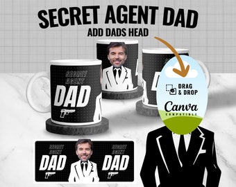 Secret Agent Dad Mug, Photo Collage Gift (Canva Template)
