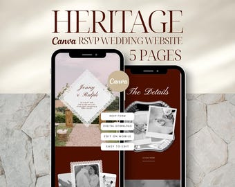 Old Money Burgundy Wedding Website Canva Template – RSVP Save The Date (Digital)