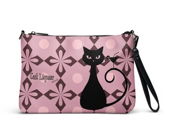 Cat Liquor Apparel Crossbody bag - Purple with a black cat
