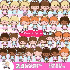 Kawaii Girls Clipart, Kawaii niedliche Mädchen PNG, Kleine Mädchen 300dpis, Mädchen hochwertiges, Mädchen Puppe digitales Set