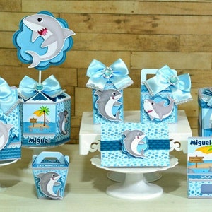 Shark Party - Favors Boxes Personalized, shark Party Supplies Tags Digital, Shark Cake Printable, Kit Party, Shark Birthday Decoration