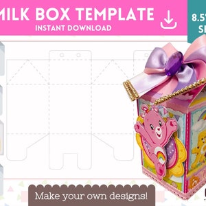 Modèle de boîte de lait - modèle de boîte - feuille de 8,5 "x 11", imprimable - PDF - Png - SVG - AI - Dxf
